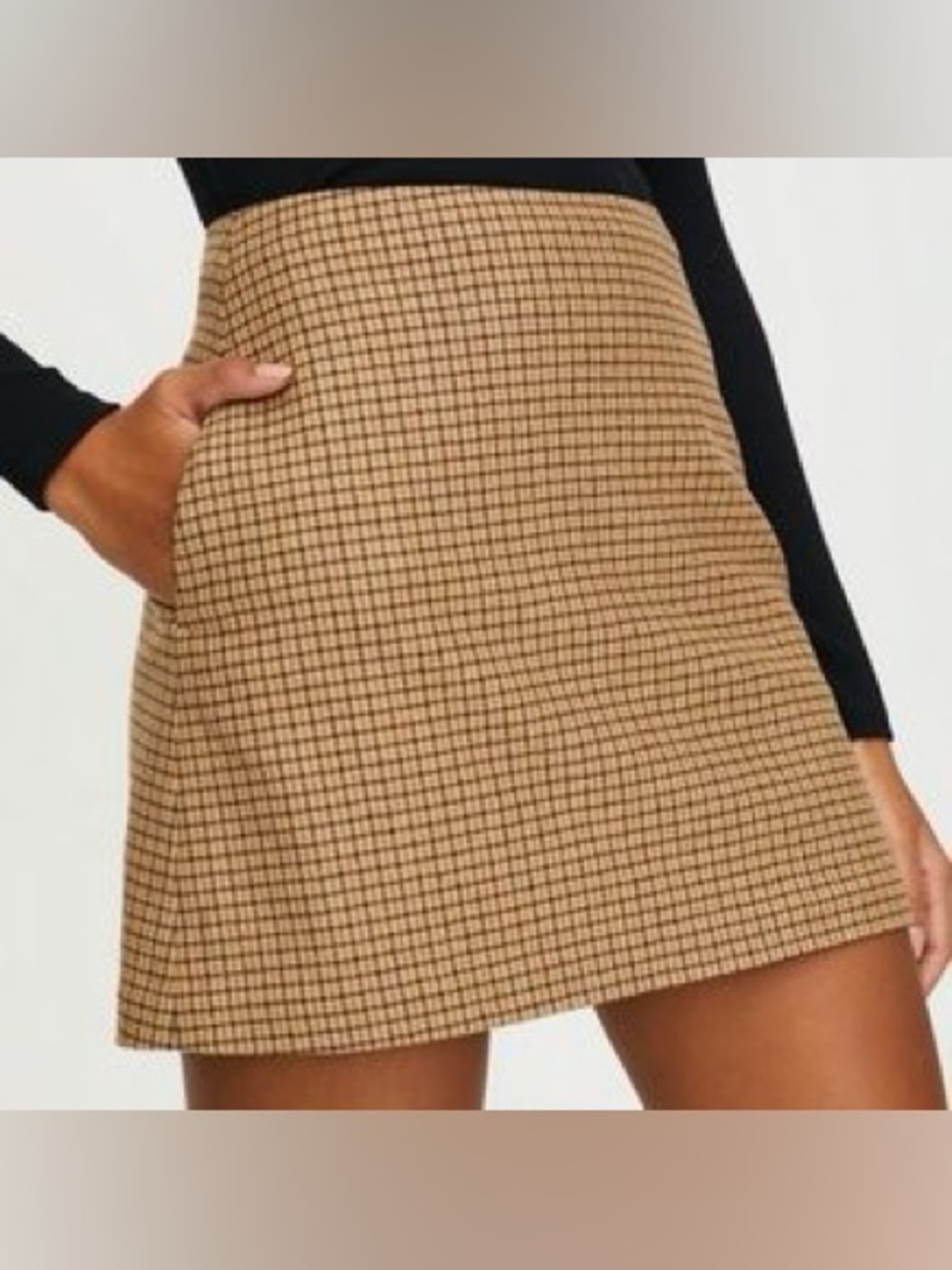 ARITZIA Wilfred Wool Cashmere Checked A-Line Mini Skirt 4 Back Zipper Lined
